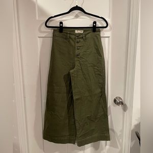 olive green Madewell button fly wide leg pants, W 25P
